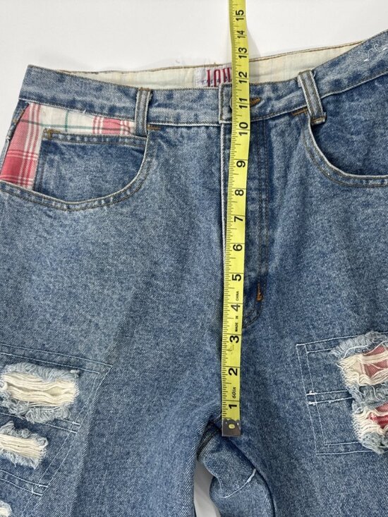 Vintage IOU  Patchwork Jeans Mens 31 Denim Distressed Stone Washed Tapered 31x32 - Picture 11 of 16